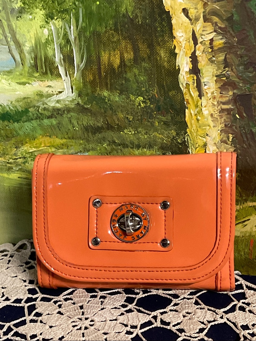 Marc by Marc Jacobs Orange Patent Turn-Lock Wallet
